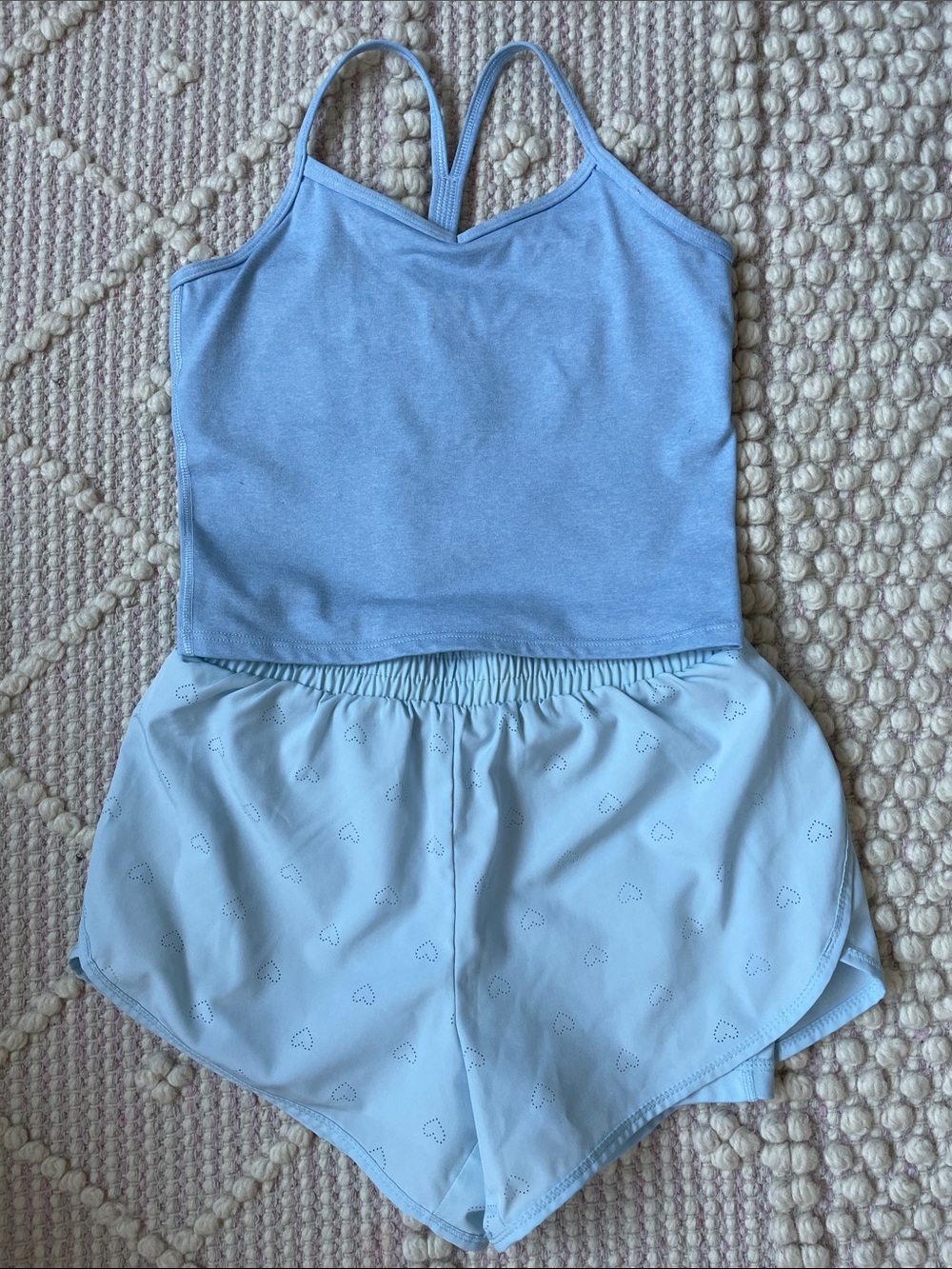 Athleta Light Blue Girls Tank Top and Yogalicious Heart-Print Shorts Size M/8-10